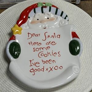 Christmas‎ Eve "Cookies For Santa" Plate Ceramic santa Face Design